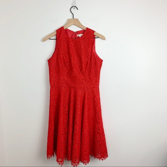Shoshanna | Red Judith Lace Fit & flare Dress lush floral lace scalloped size 8 - Picture 2 of 7